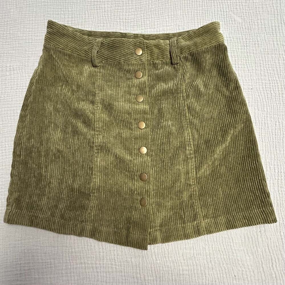 Favlux Fashion Olive Green Button-Front Corduroy Mini Skirt